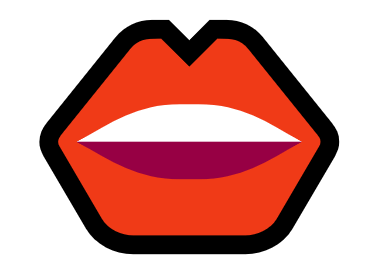 émoji bouche : cette illustration est une reproduction de l'émoji affichant des lèvres d'aspect féminin, maquillées, au rictus souriant, rangée supérieure des dents visibles, avec un contour noir  