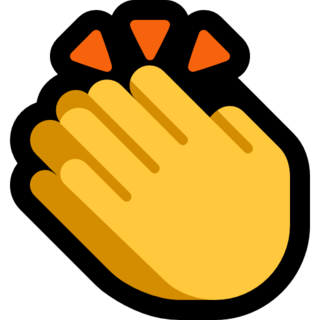 émoji applaudir : représentation de cet émoji figuré par deux mains entrant en contact. Des petits pictogrammes placés au-dessus des mains représentent le claquement émis. 