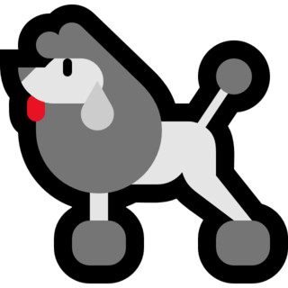 émoji caniche : représentation de l'émoji caniche tel qu'il s'affiche sur les applications de Microsoft. Tête droite, queue dressée. 