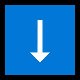 émoji flèche en bas (sud). Représentation de cette émoji tel qu'il s'affiche sur certaines applications de Microsoft, avec une flèche pointue dans un carré bleu